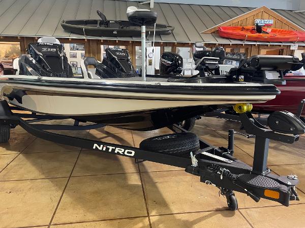 2025 Nitro Z18 Pro fishing boat on display in showroom.
