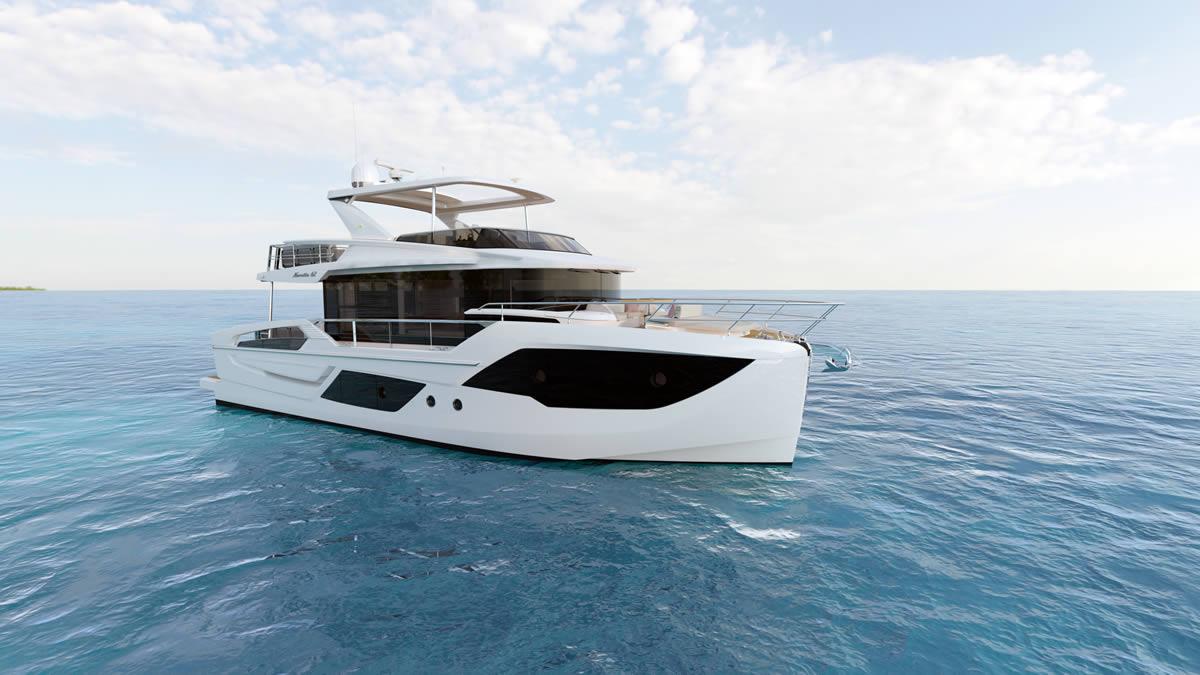 2026 Absolute 62' Navetta yacht cruising on open sea under clear skies.
