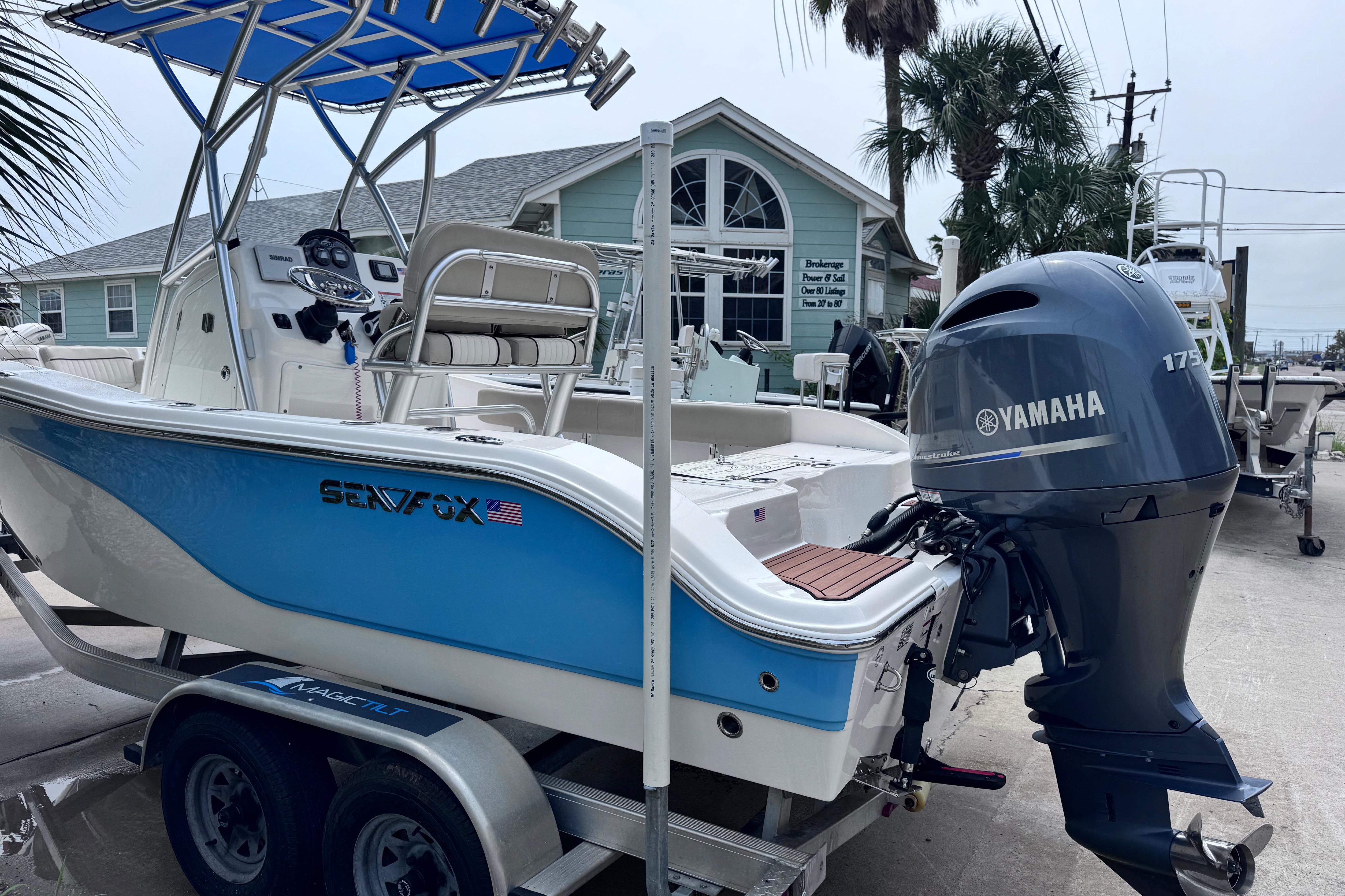 2018 Sea Fox 206 Commander boat with Yamaha 175 engine on trailer.