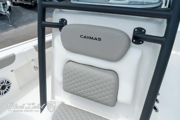 2025 Caymas 281 HB boat seat with quilted design and logo.