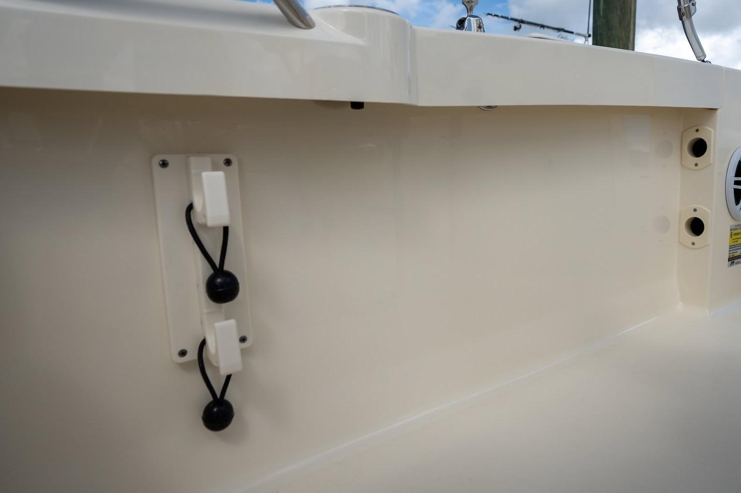 2026 Scout 188 Sportfish boat interior detail with utility hooks and fittings.