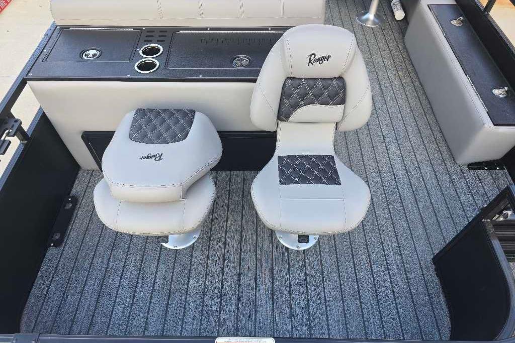2026 Ranger 223FC boat interior with plush seating and modern design.