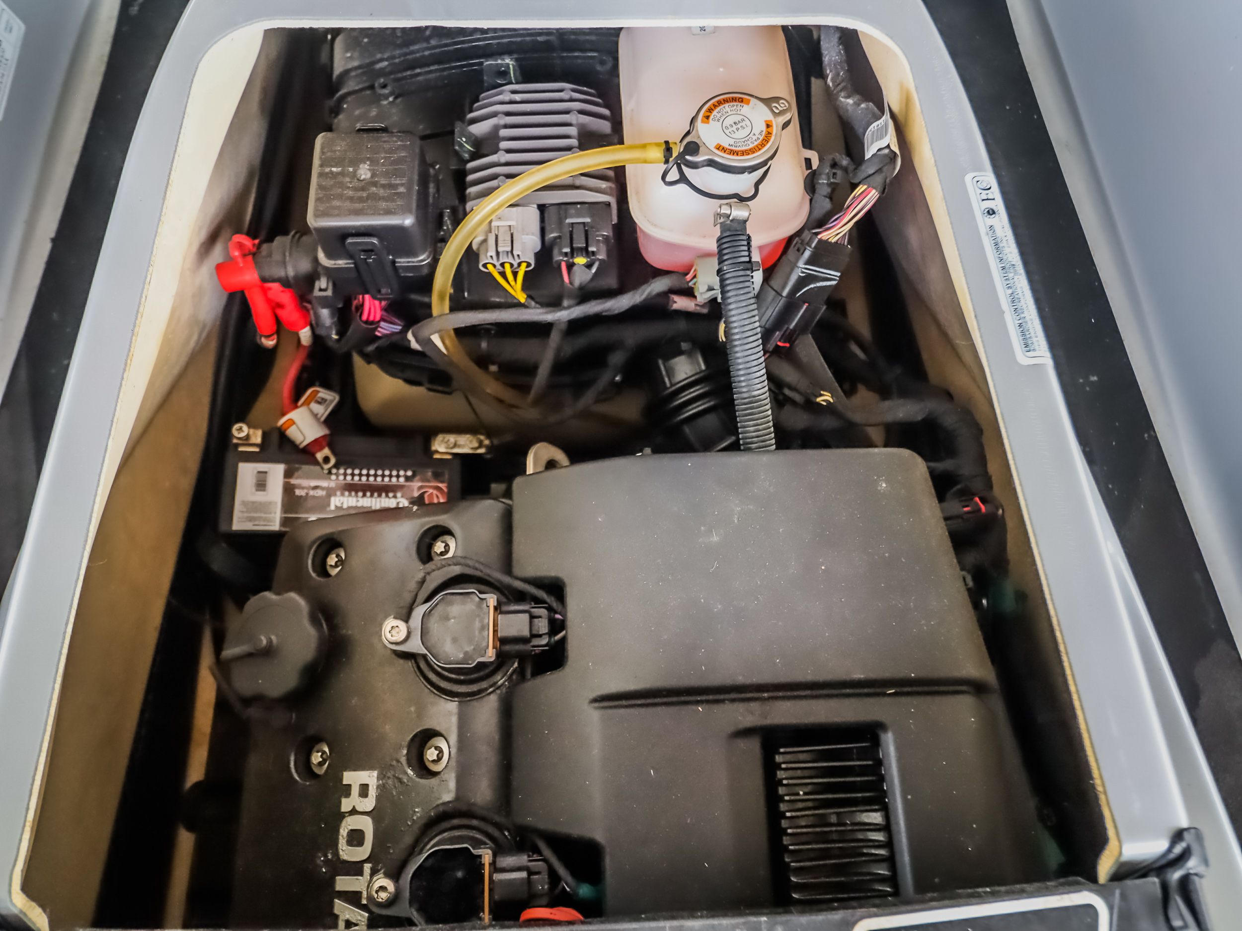 Engine compartment of a 2018 Sea-Doo GTX300 jet ski.