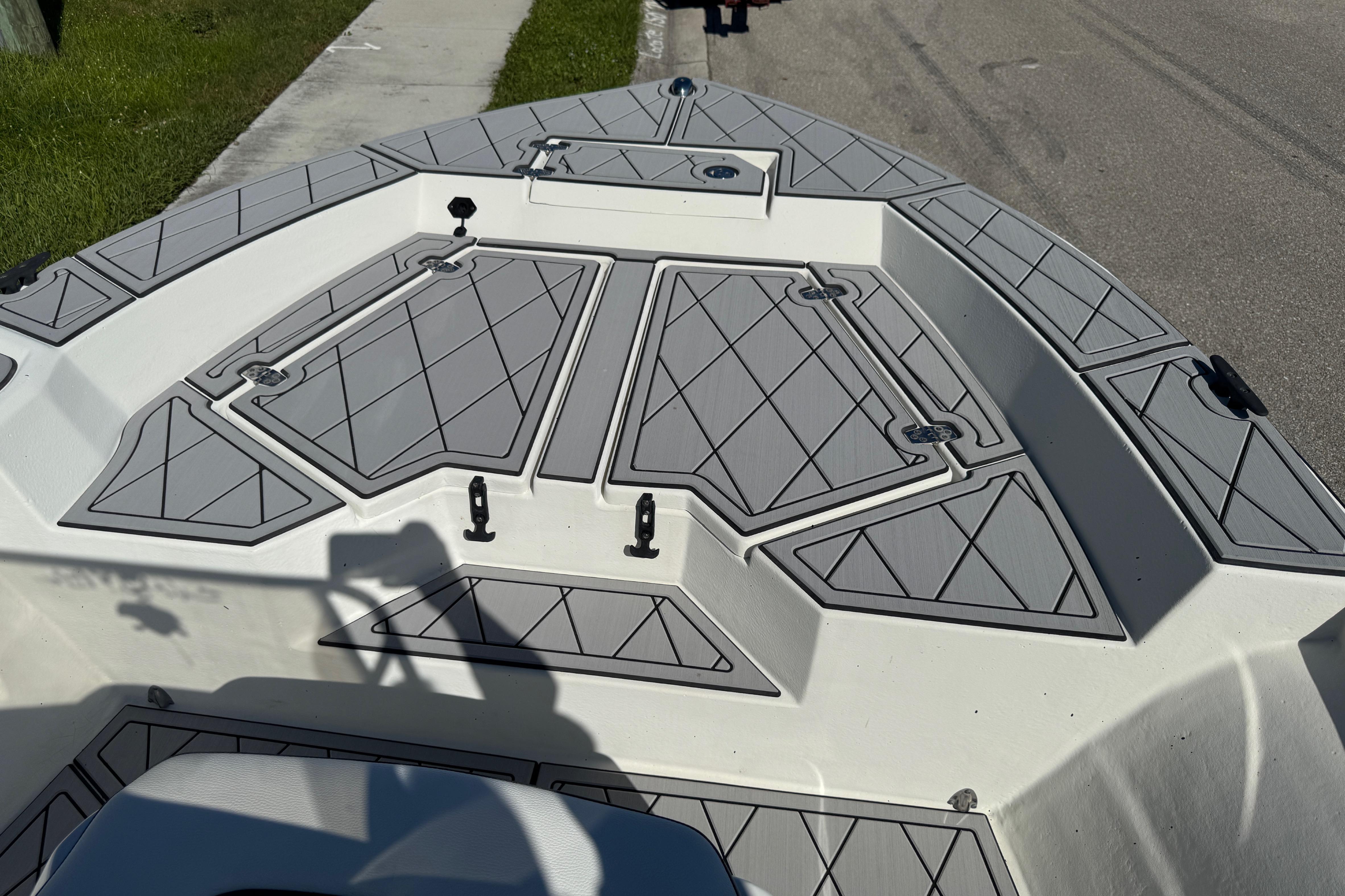 2019 Cape Craft 180 boat deck with gray diamond-patterned non-slip surface.