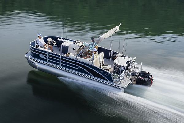 Manufacturer Provided Image: 2024 Lowe SF 214 pontoon boat cruising on a lake.