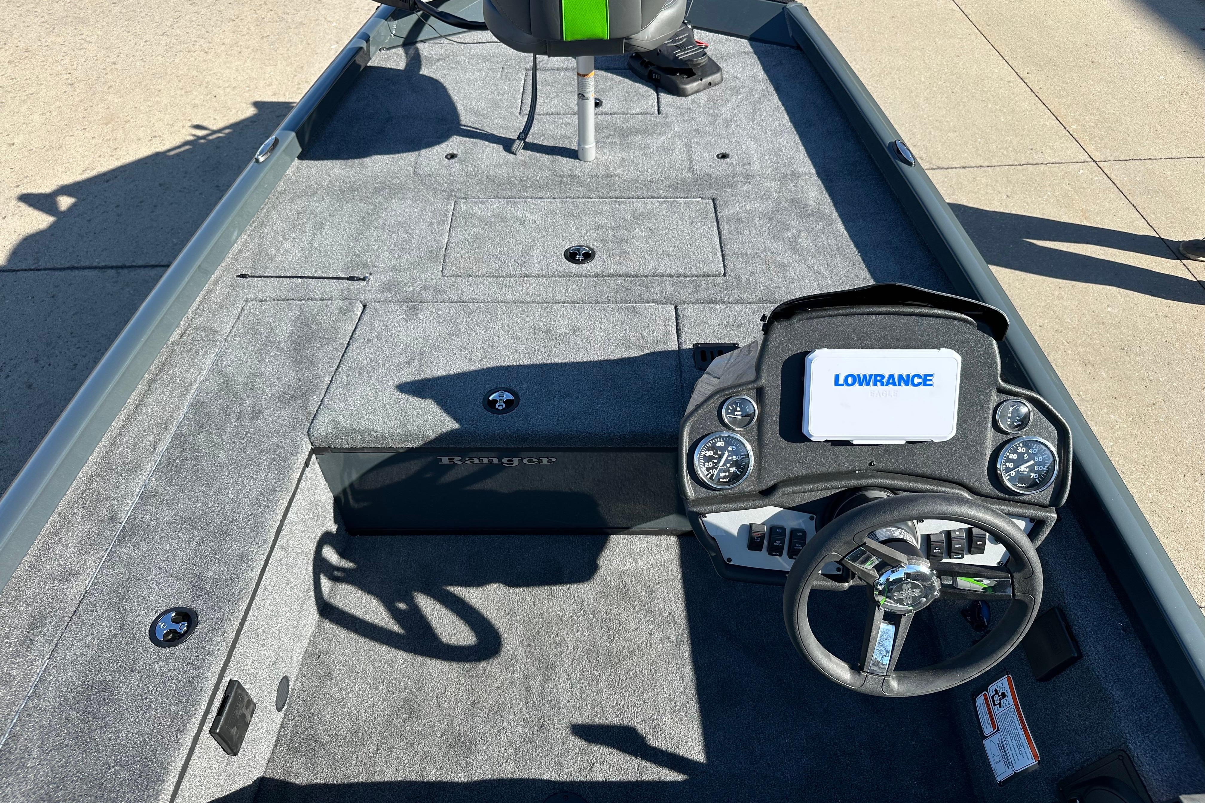 2026 Ranger RT178C boat interior with Lowrance navigation system and steering wheel.