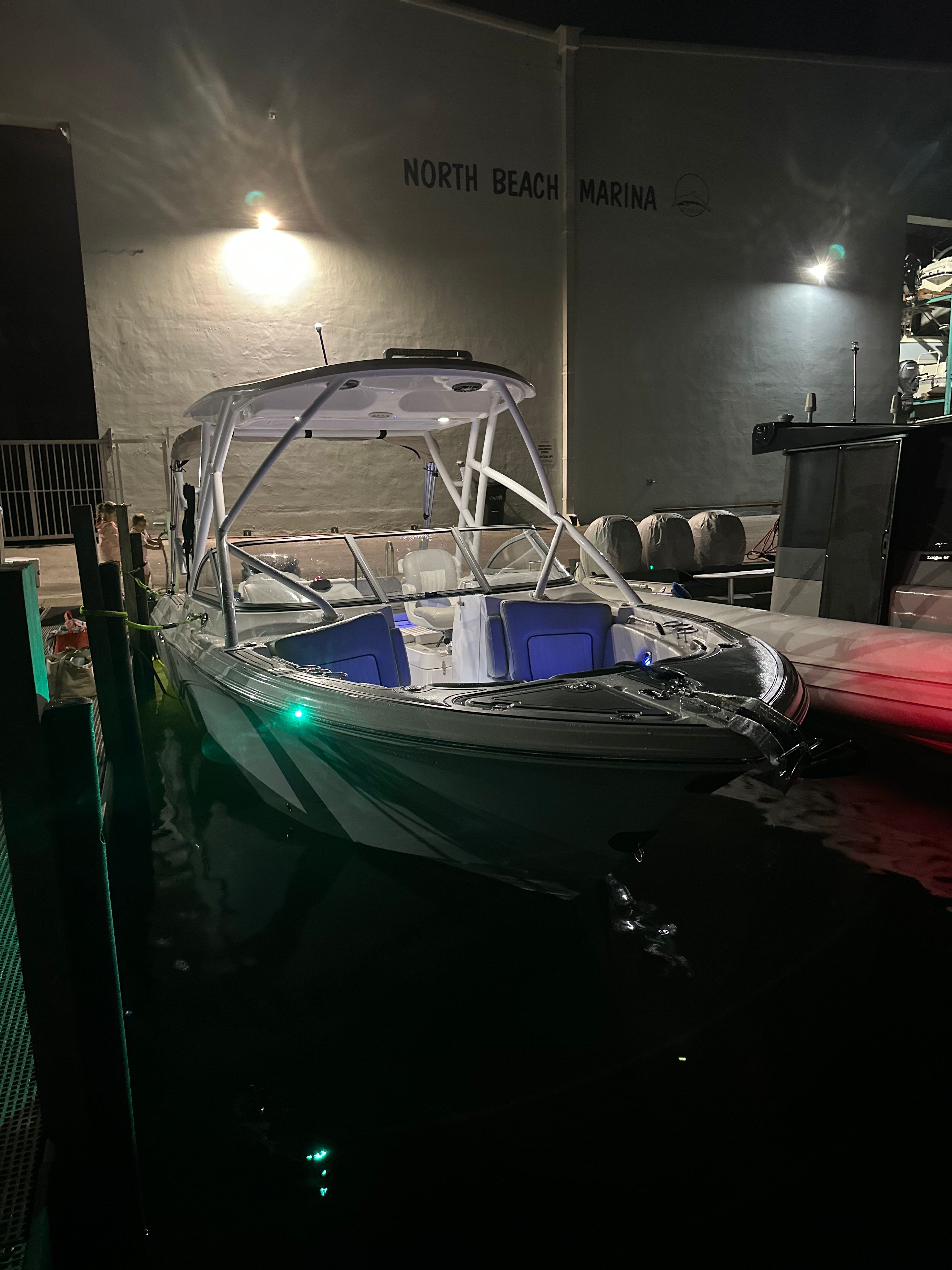 Sea Fox 226 Traveler 2021 at night in North Beach Marina.