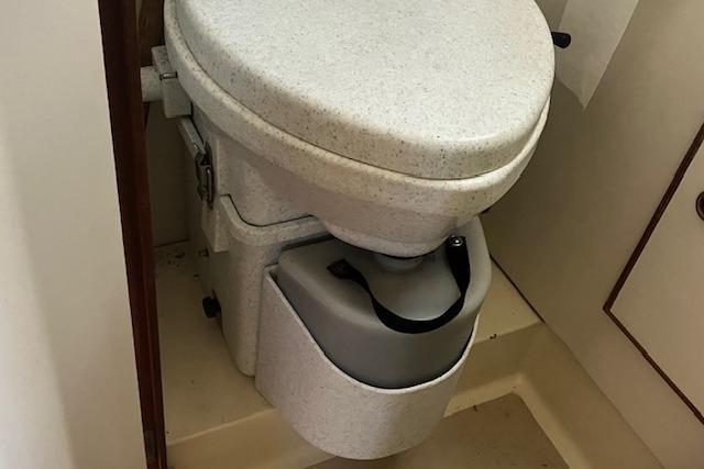 1979 Pearson 365 Ketch boat toilet, compact marine bathroom fixture.