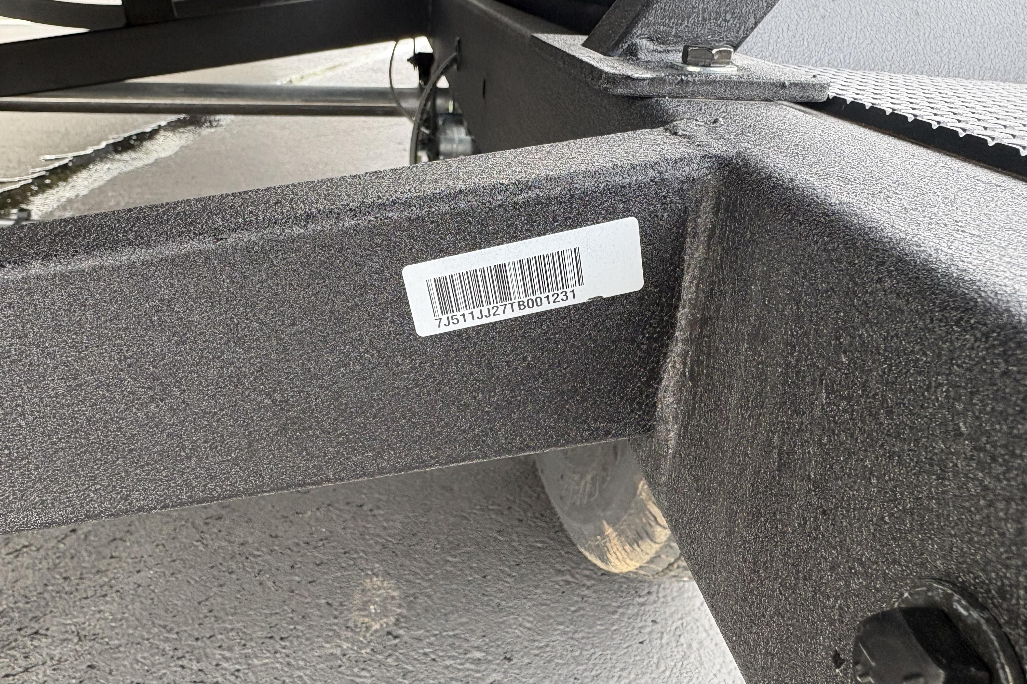 Barcode on Tracker Pro Team 195 boat trailer, 2026 model.