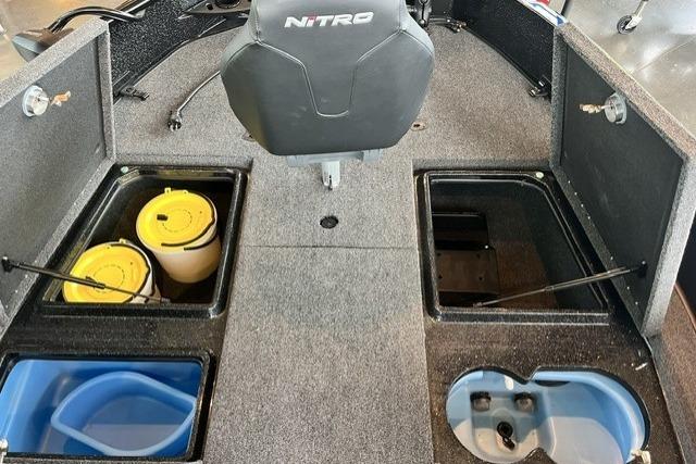 2025 Nitro ZV21 Pro boat interior with storage compartments and seating.