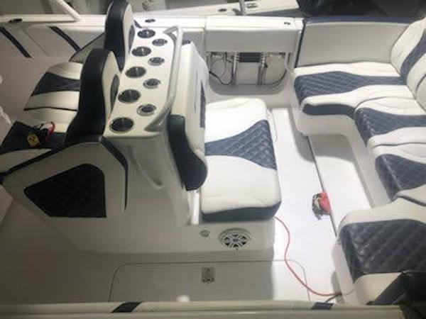 2019 Midnight Express 39 Cuddy interior with luxurious seating and modern design.