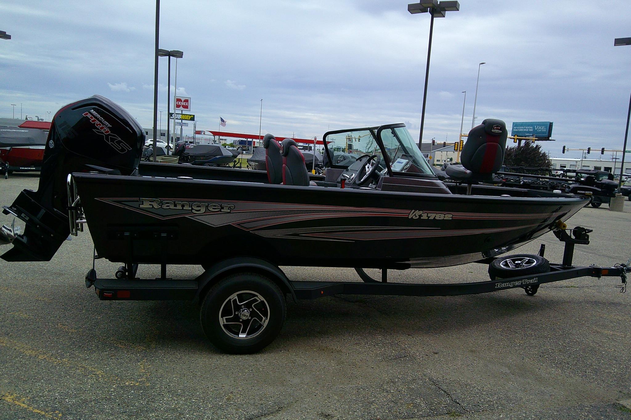 2026 Ranger VS1782SC Reata boat on trailer in parking lot.
