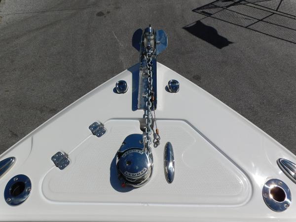 2024 Sailfish 242 CC boat anchor and chain on deck.