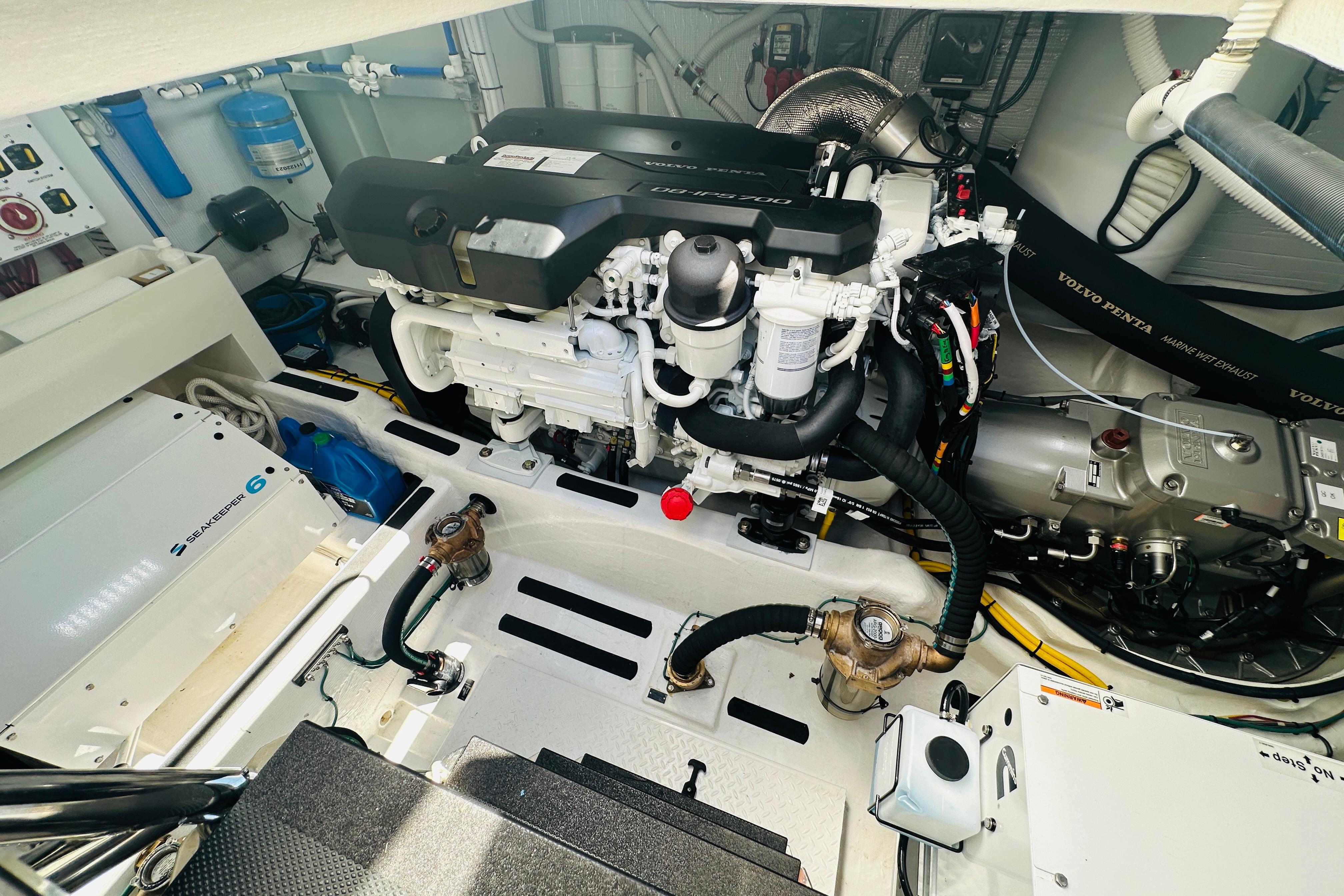 Engine room of 2025 Sabre 48 Salon Express, featuring advanced marine technology and equipment.