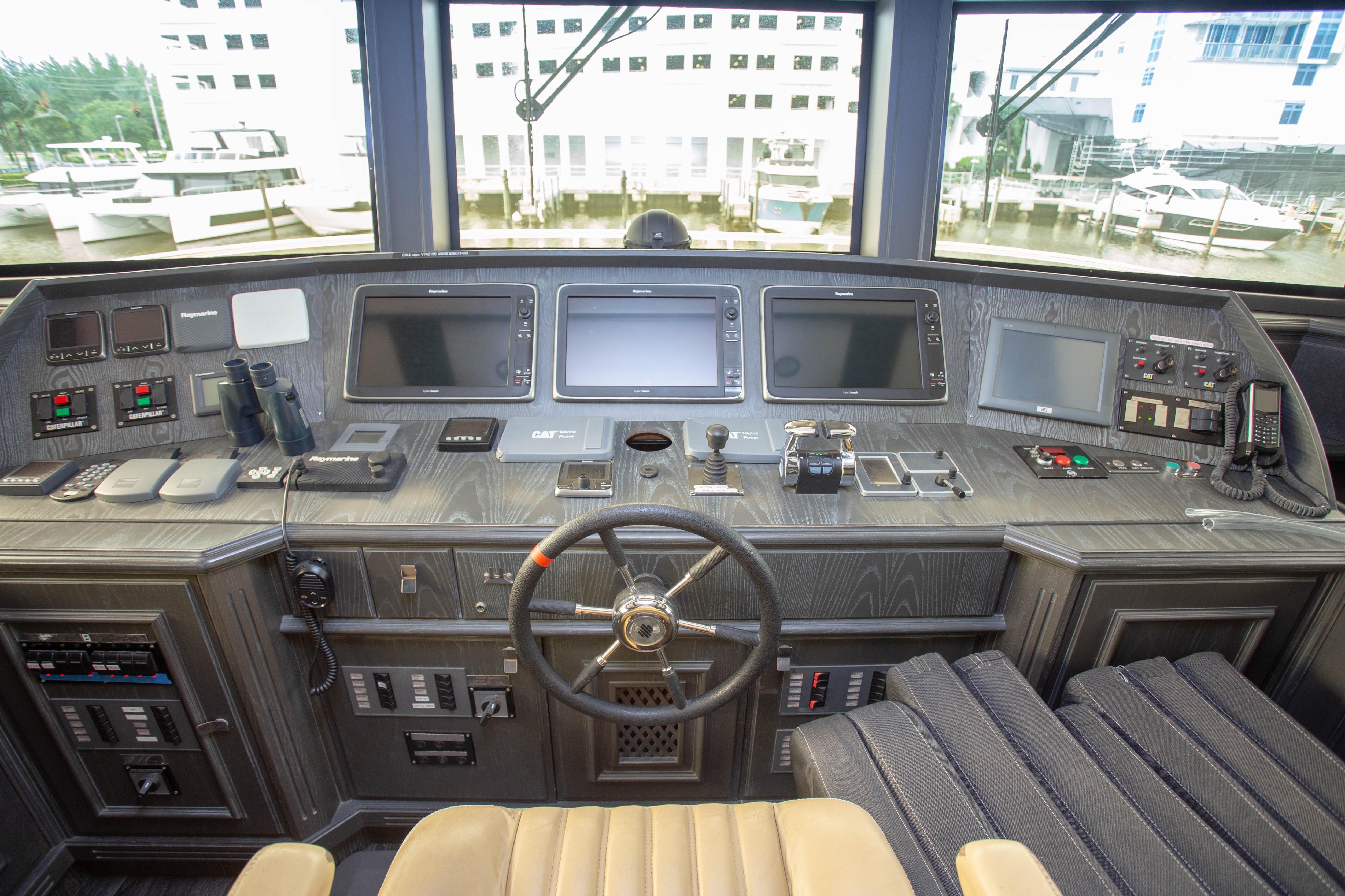 Control room of 2014 Fifth Ocean Yachts 24m Displacement Explorer Yacht with navigation equipment.