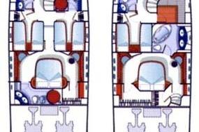 Floor plan of 2003 Azimut 74 Solar yacht, showcasing interior layout and design.