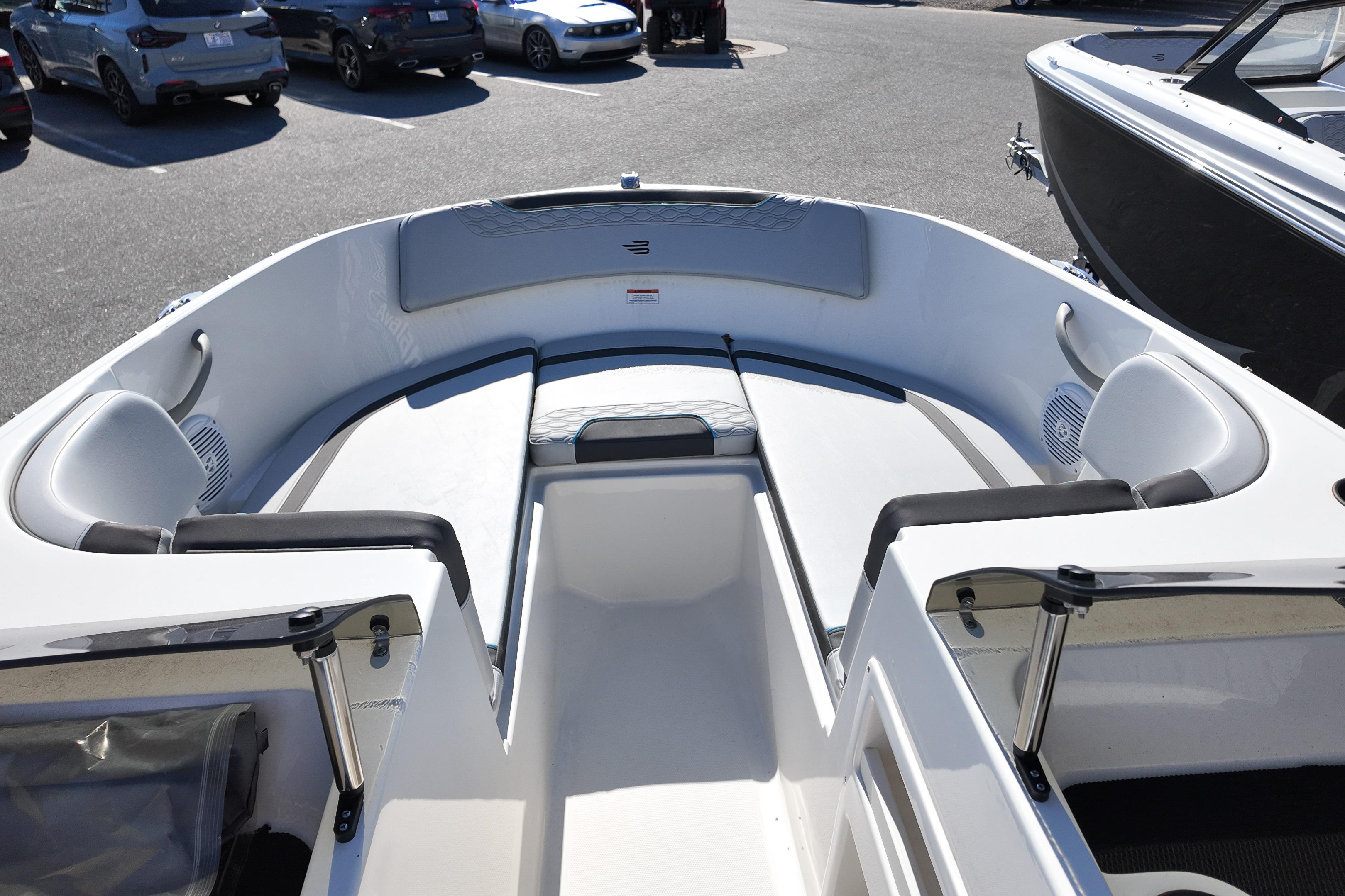 2026 Bayliner Element M17 boat interior with spacious seating and modern design.