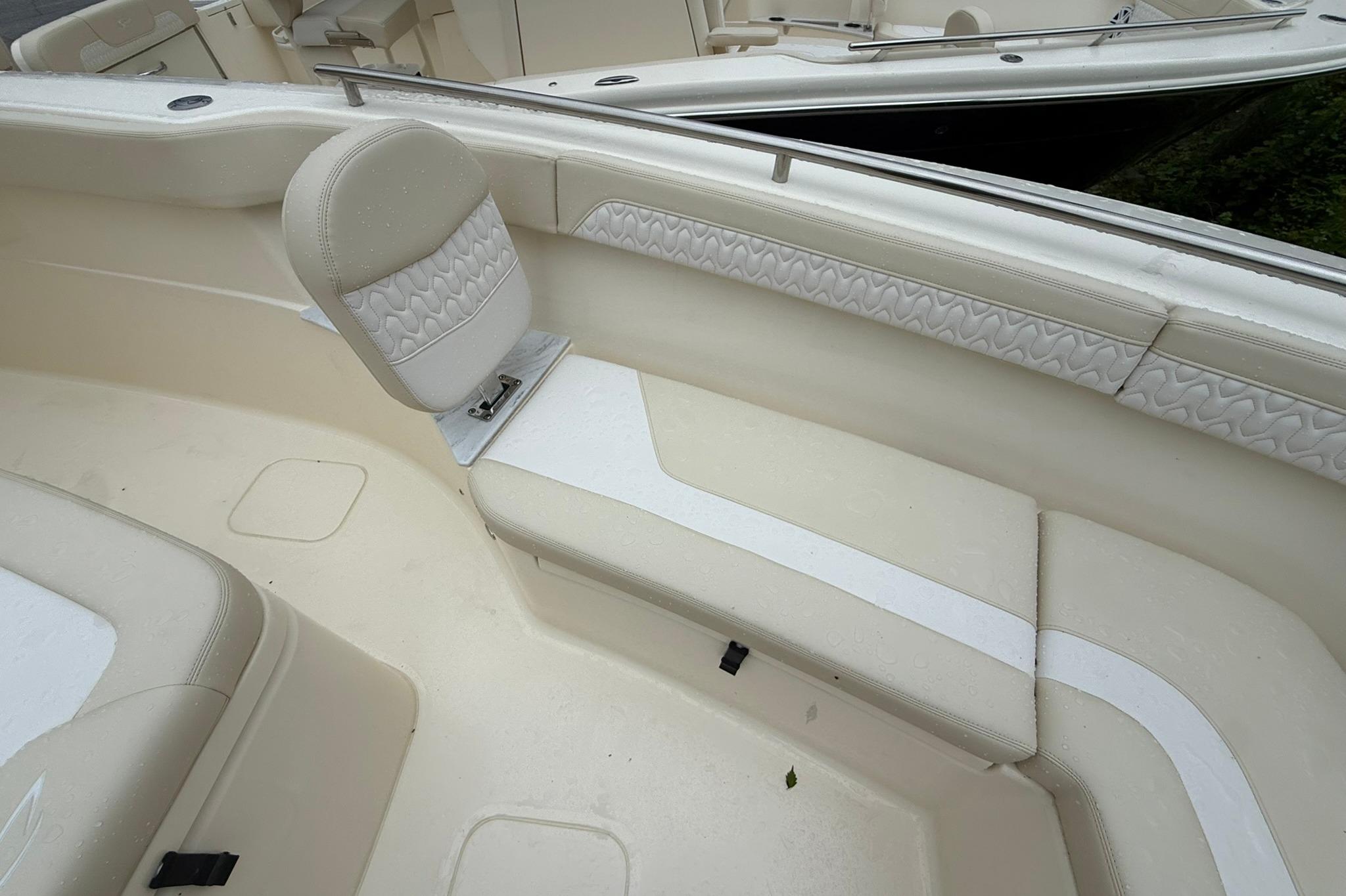 2026 Scout 260 LXF boat interior with beige seating and stylish design.