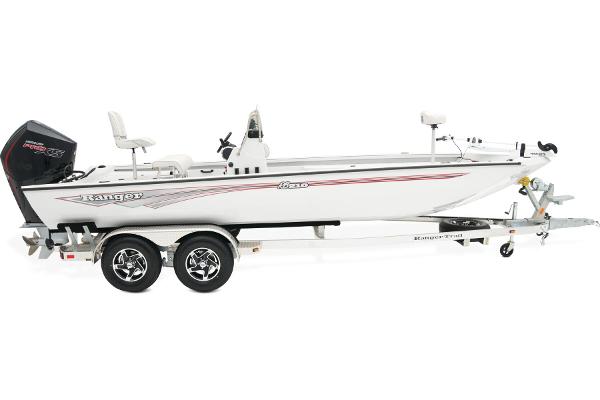 Manufacturer Provided Image: Manufacturer Provided Image: 2025 Ranger RB210 boat on trailer, side view, white with red accents.