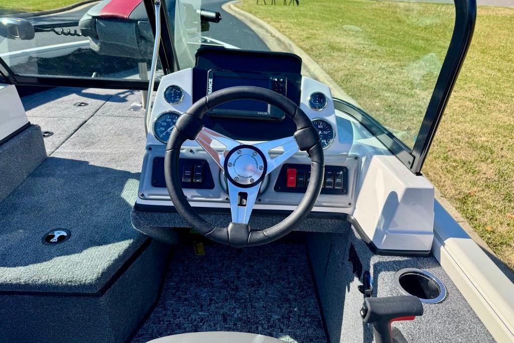2026 Ranger VS1682SC Angler boat cockpit with steering wheel and dashboard controls.