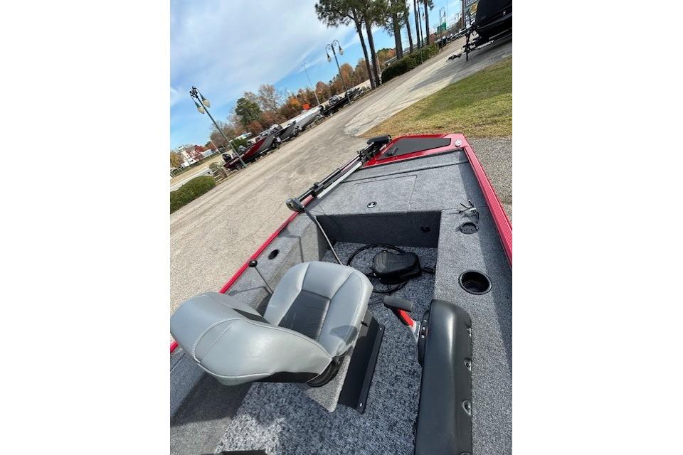 2025 Tracker Panfish 17 boat interior with seating and fishing gear.
