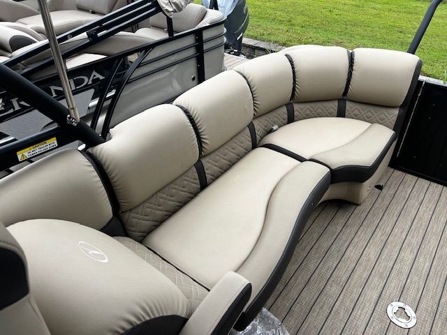 Luxurious seating in Veranda VP22RCT pontoon boat, 2023 model.