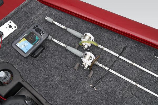 Manufacturer Provided Image: Fishing gear and sonar on 2025 Tracker Pro Team 195 Tournament Edition boat deck.