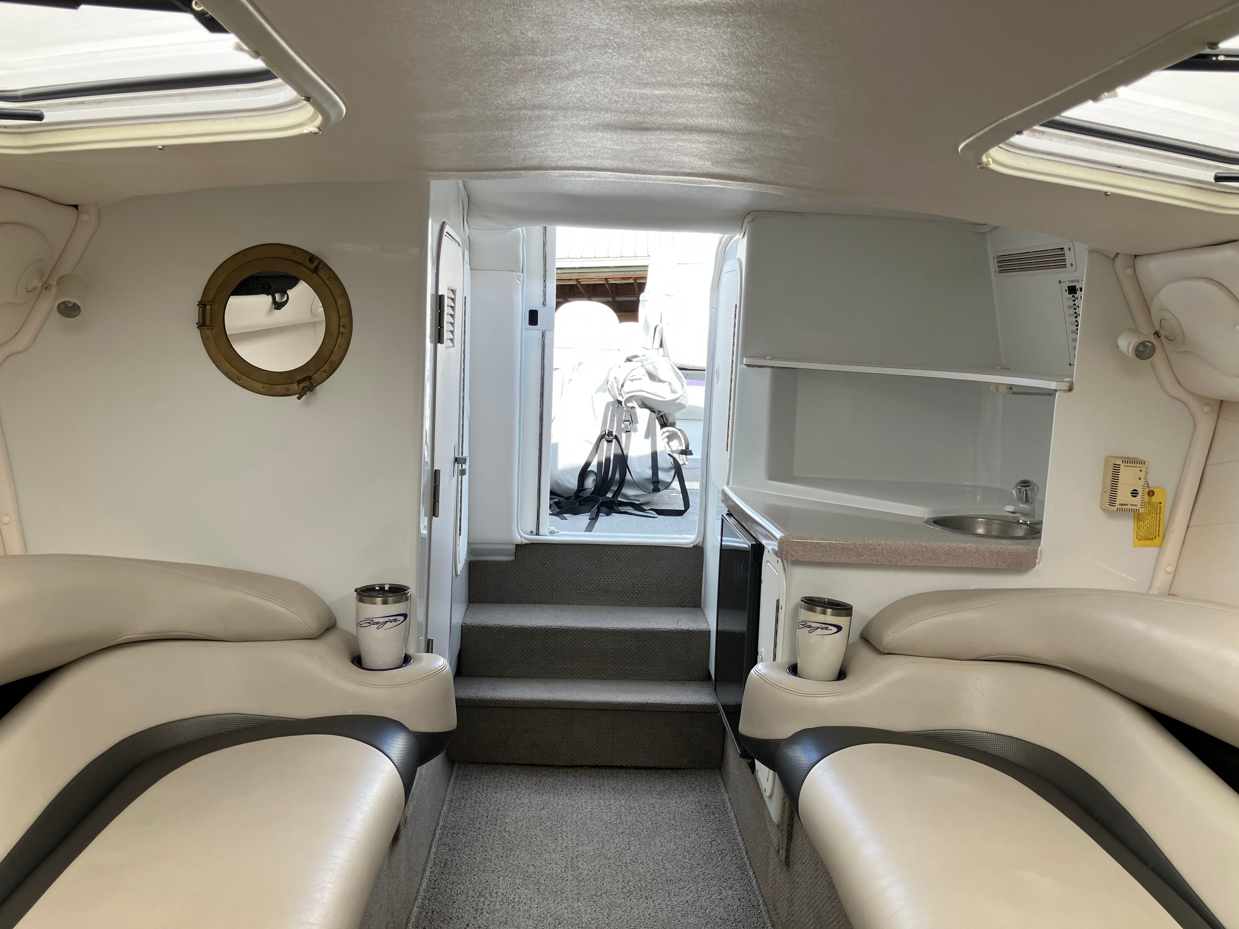 Interior of a 2000 Baja 36 Outlaw boat.