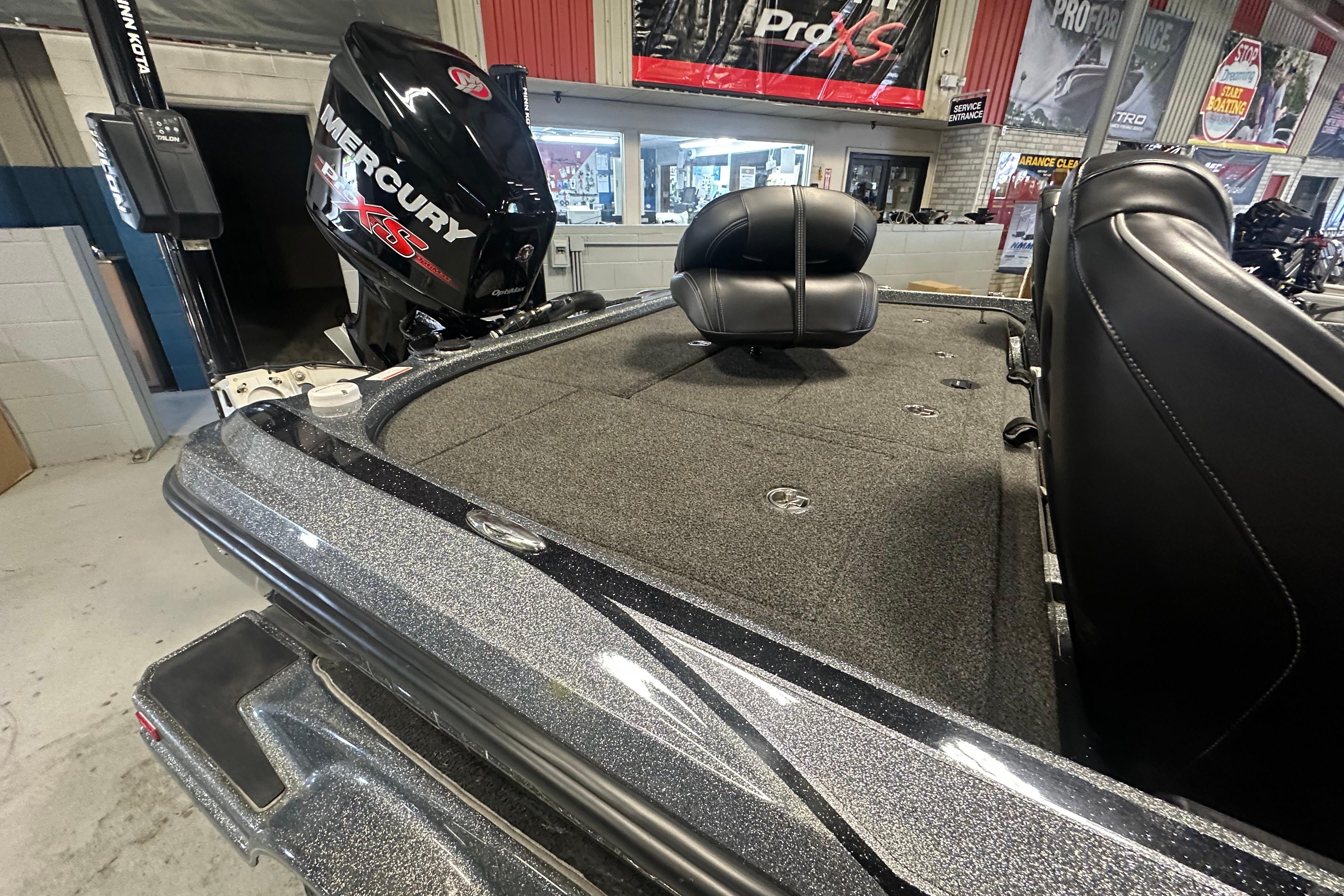 2018 Nitro Z20 Pro boat with Mercury Pro XS engine in showroom.