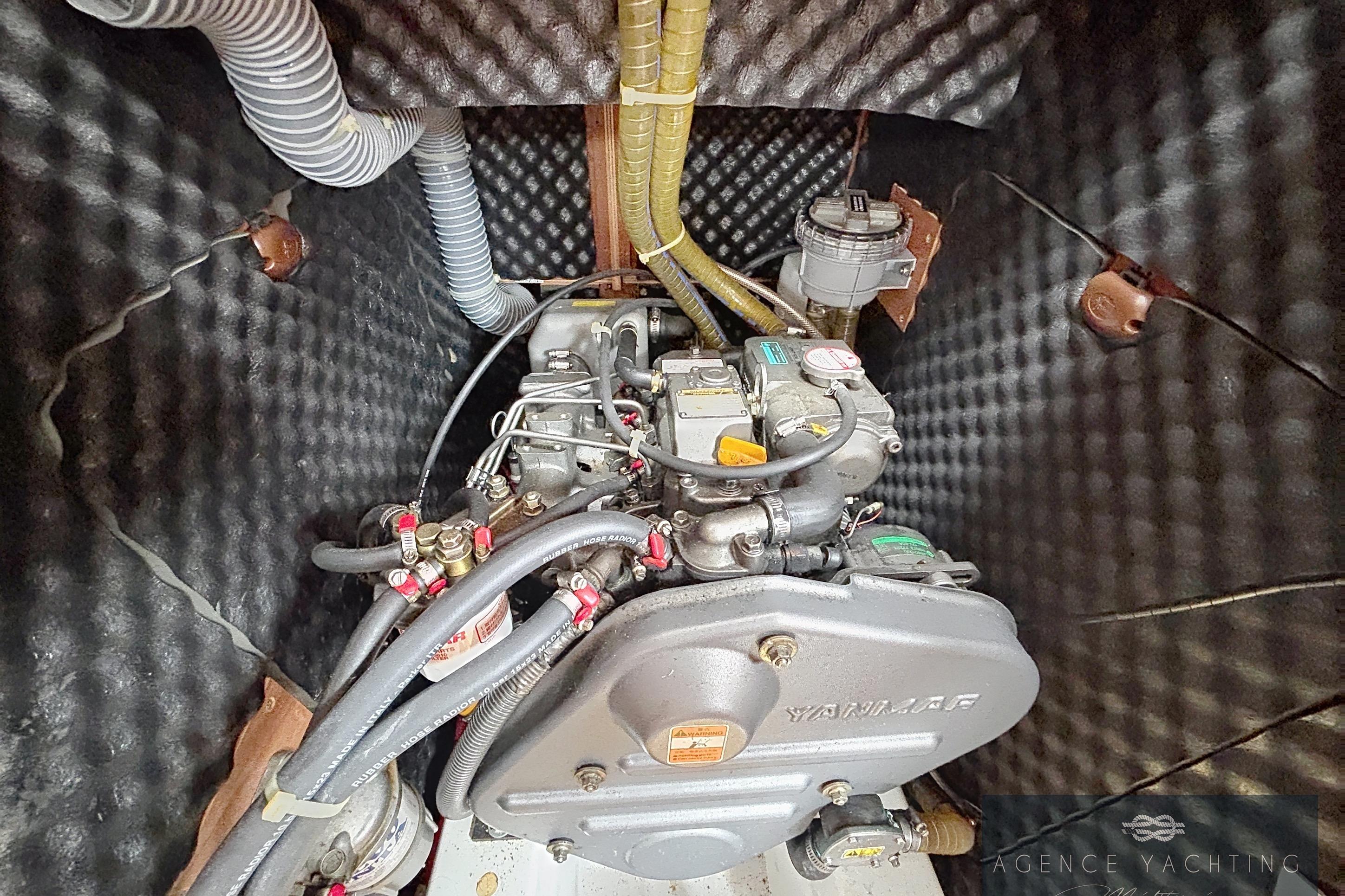 Engine compartment of a 2008 Beneteau Oceanis 40 yacht with Yanmar engine.