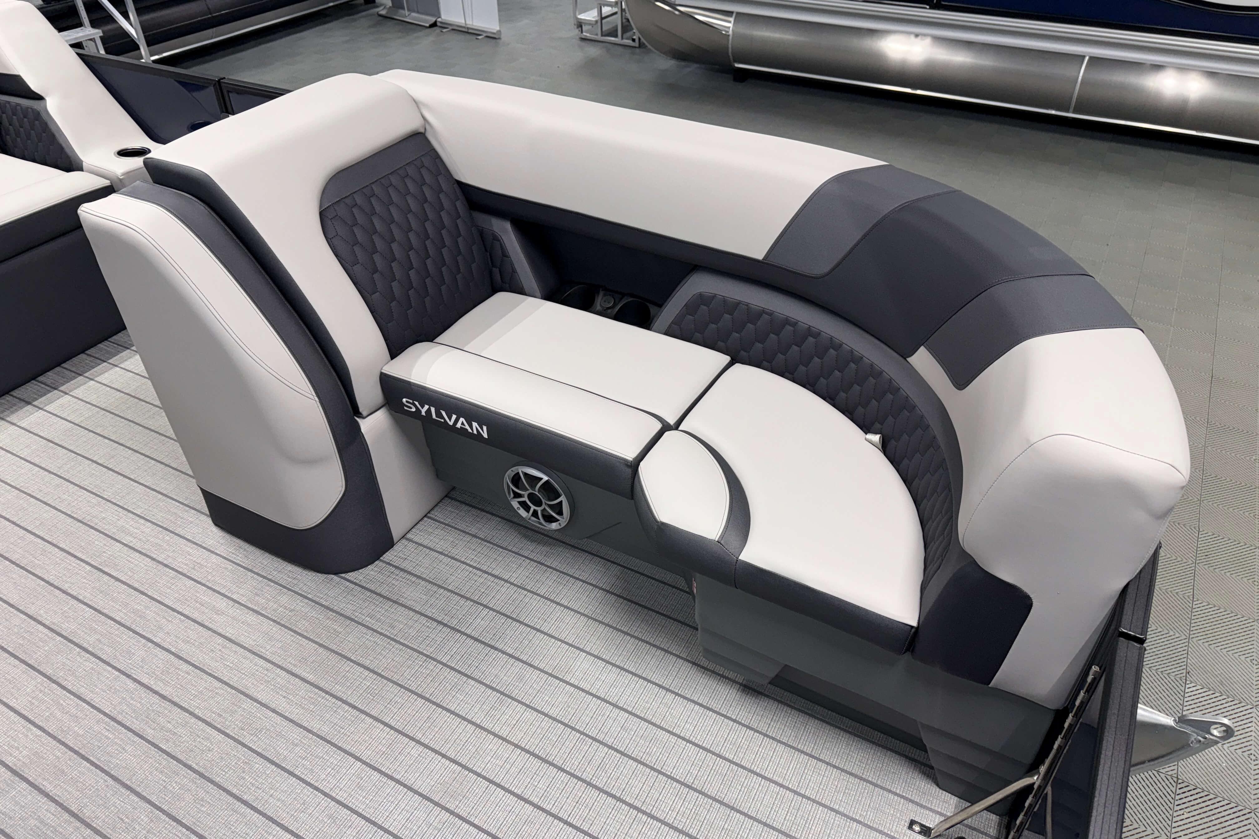 Luxurious seating on 2026 Sylvan L3 SLZ pontoon boat, featuring modern design and premium materials.