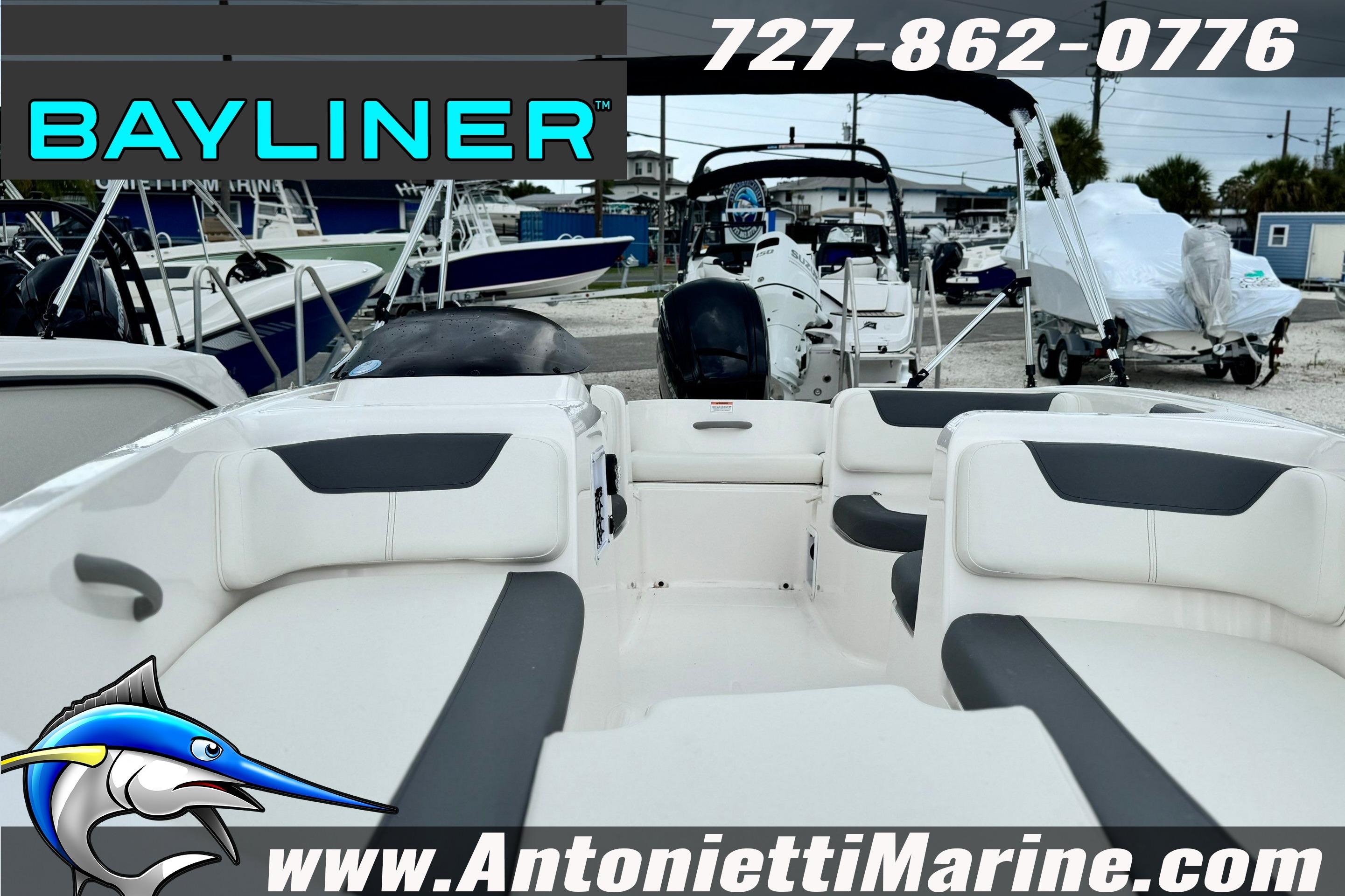 2026 Bayliner Element E16 boat interior at Antonietti Marine dealership.