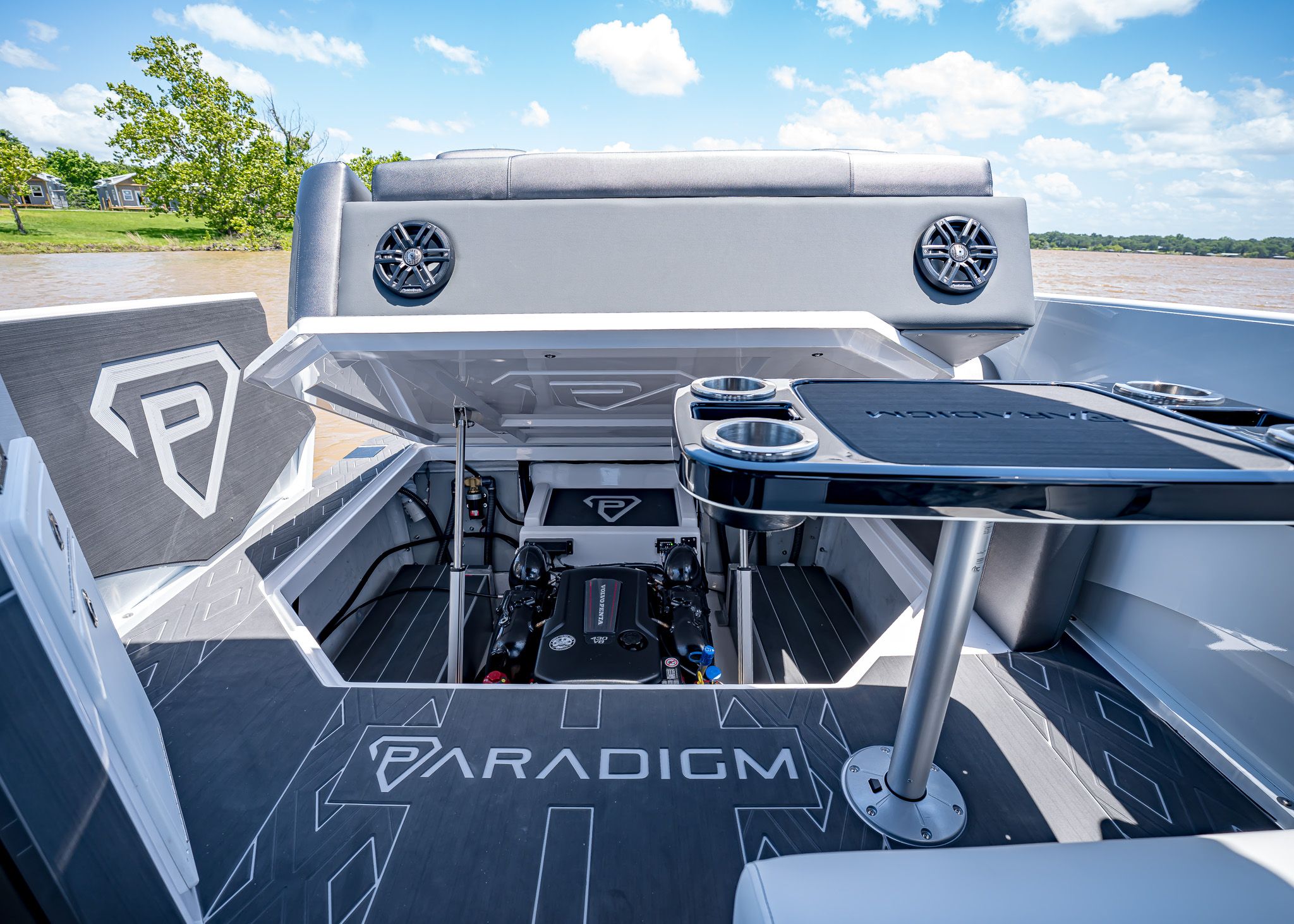 Interior of Paradigm 266 SL SURF boat, model year 2025.