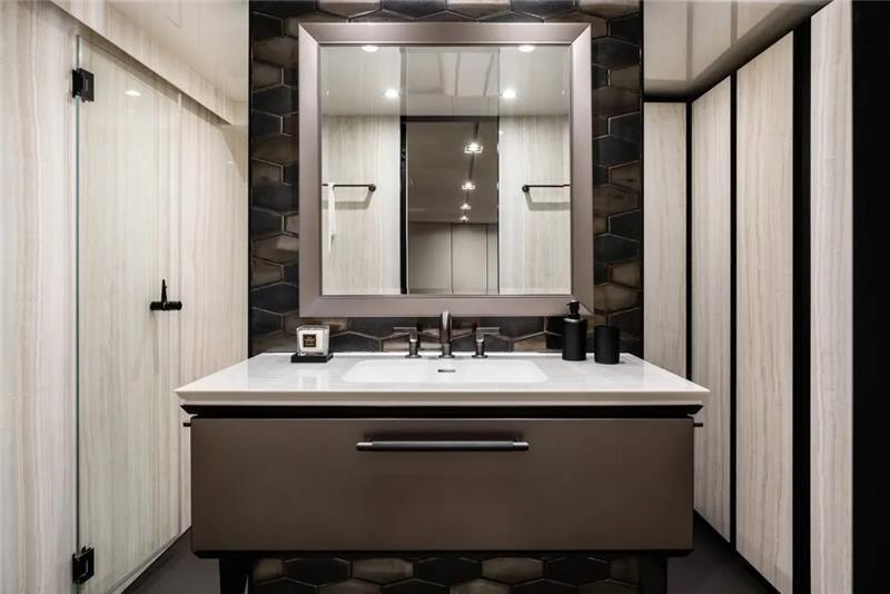 Modern bathroom interior on 2026 Sunreef 80 Sunreef Power yacht, featuring sleek design and elegant fixtures.