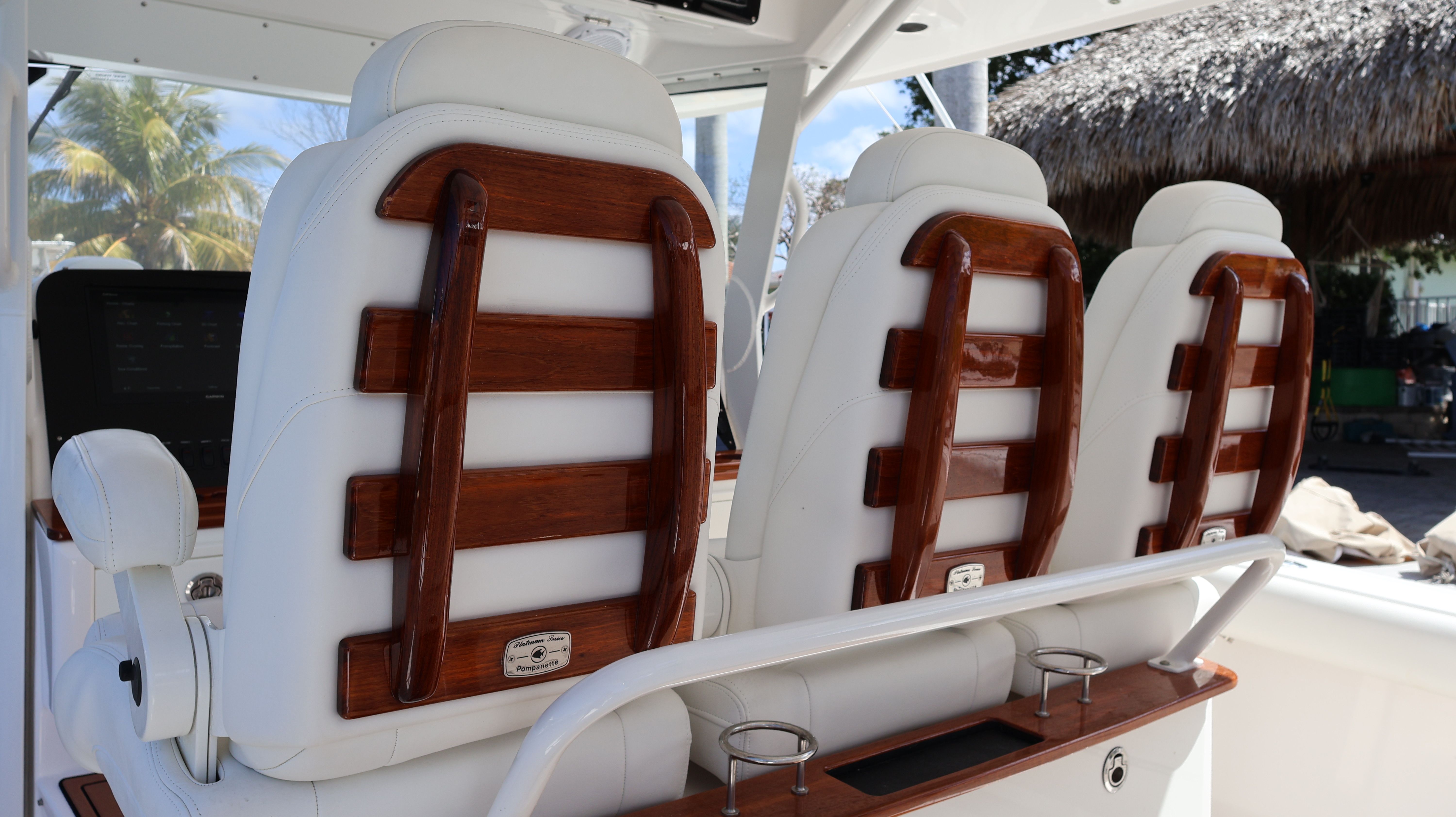 Luxurious seating in Everglades 435 Center Console boat, 2019 model.