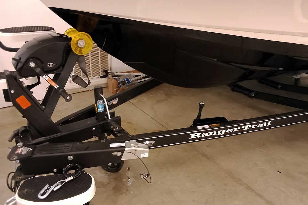 2026 Ranger 620xFS Pro boat trailer in a garage setting.