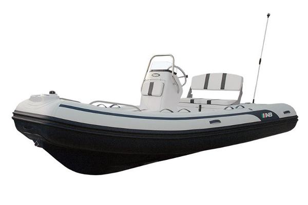 Manufacturer Provided Image: 2022 AB Inflatables Oceanus 14 VST inflatable boat, white and black, side view.