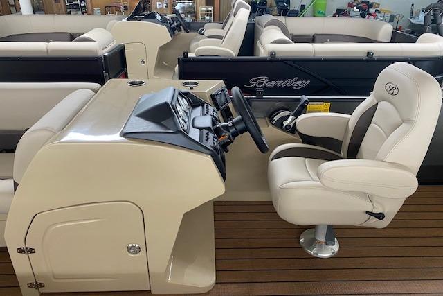 2026 Bentley Pontoons Legacy 223 Swingback interior with luxurious seating and modern dashboard.