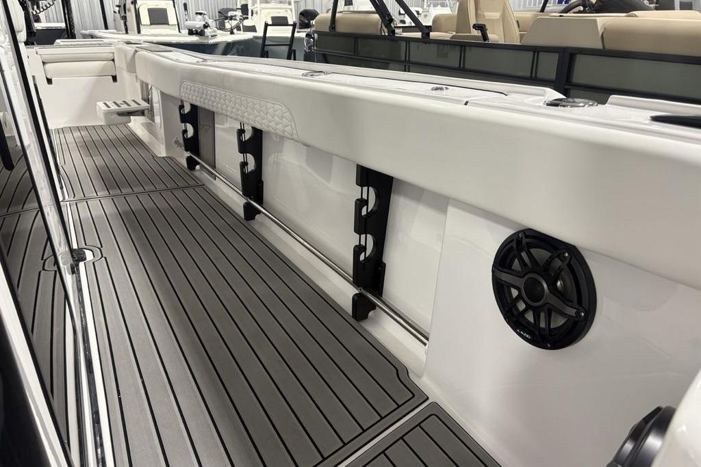 2026 Tidewater 3100 Carolina Bay boat interior with sleek deck and modern features.