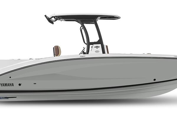 2026 Yamaha Boats 255 FSH Sport H, sleek design, side view, white hull, modern features.
