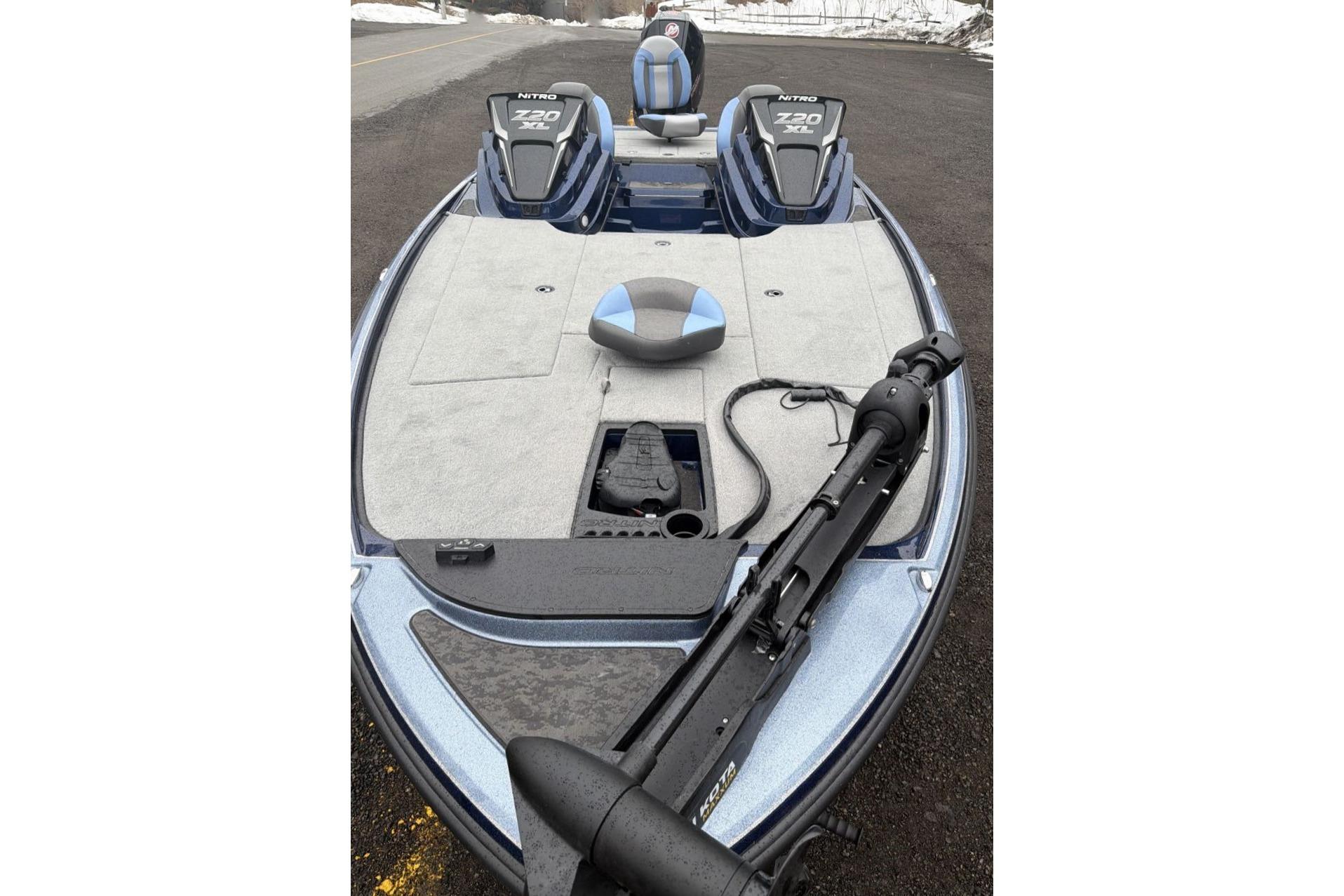 2026 Nitro Z20 XL fishing boat with dual seats and trolling motor.