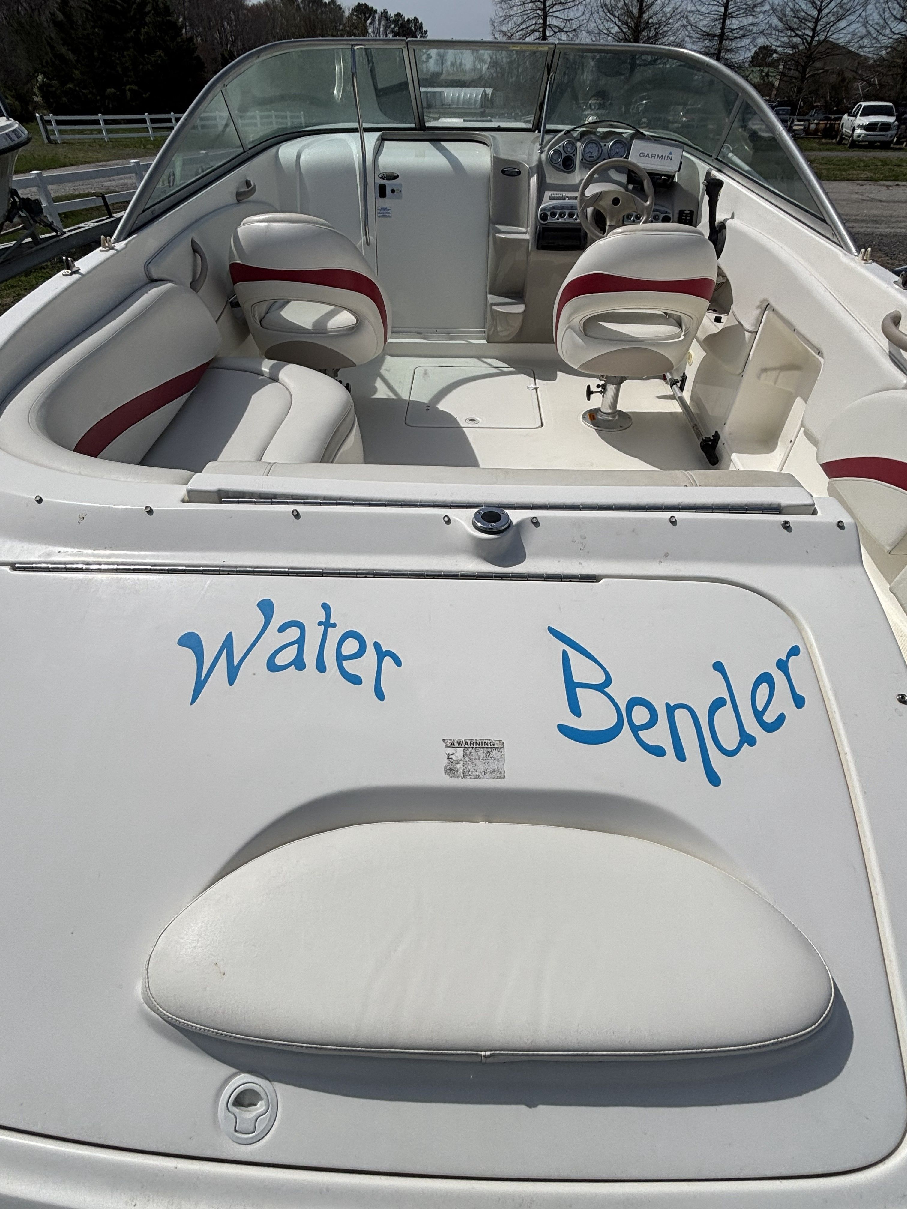 2005 Maxum 2400 SC3 boat with "Water Bender" lettering.