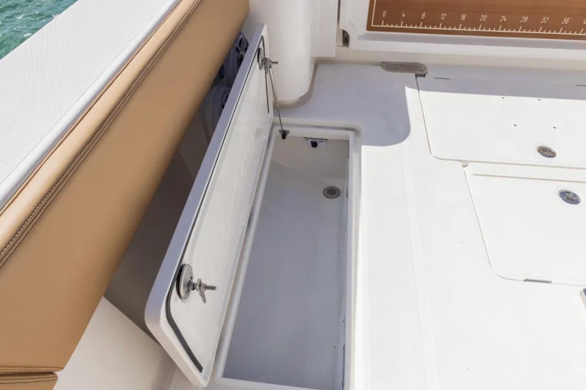 2025 Blackwater 41 Performance Fish boat storage compartment detail.