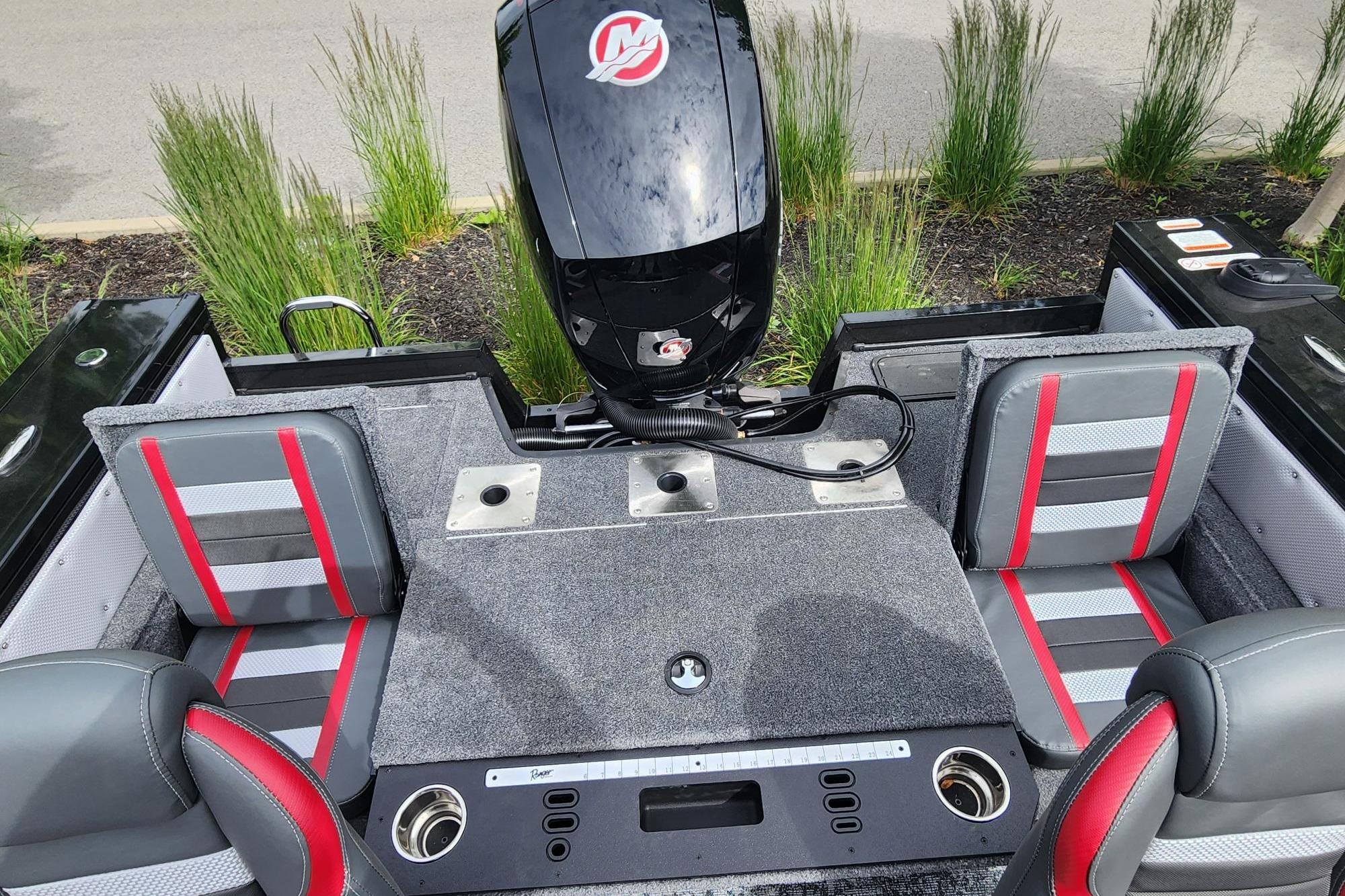 2026 Ranger VX1788 WT boat interior with seating and motor, showcasing modern design.
