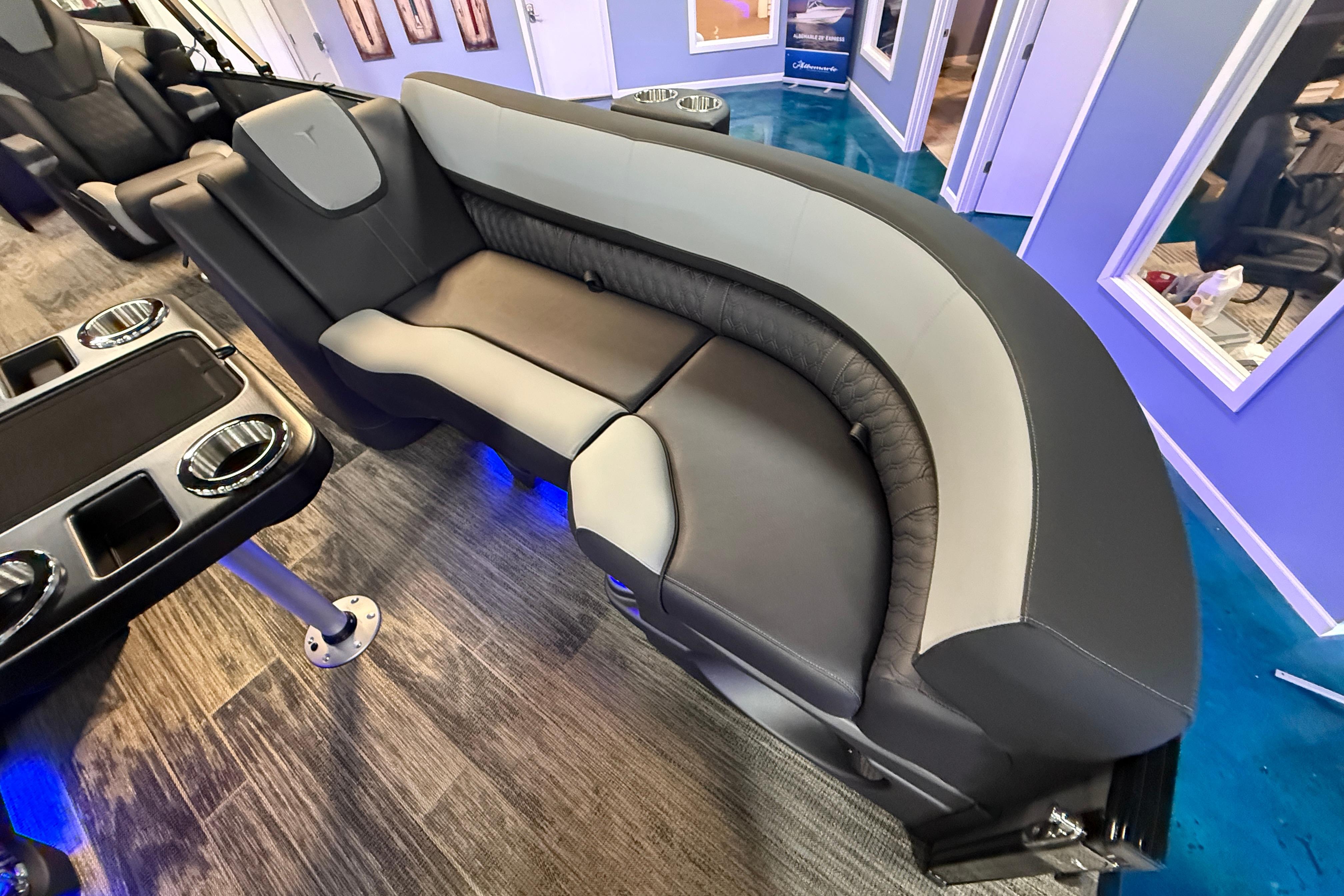 2026 Tahoe Pontoon Cascade Cruise Rear Bench with sleek, modern design and comfortable seating.