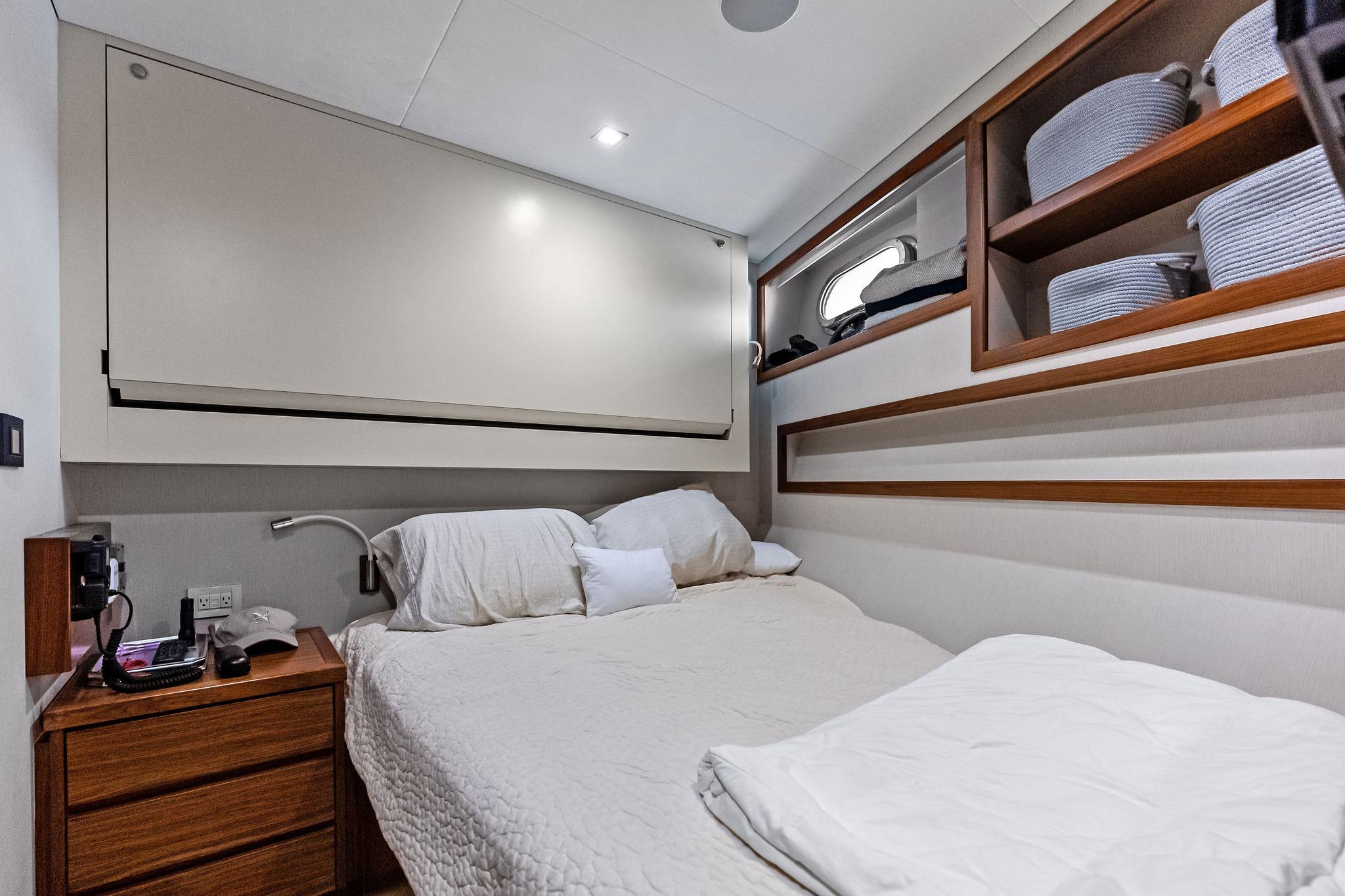 Crew cabin #2, portside with overhead pullman berth
