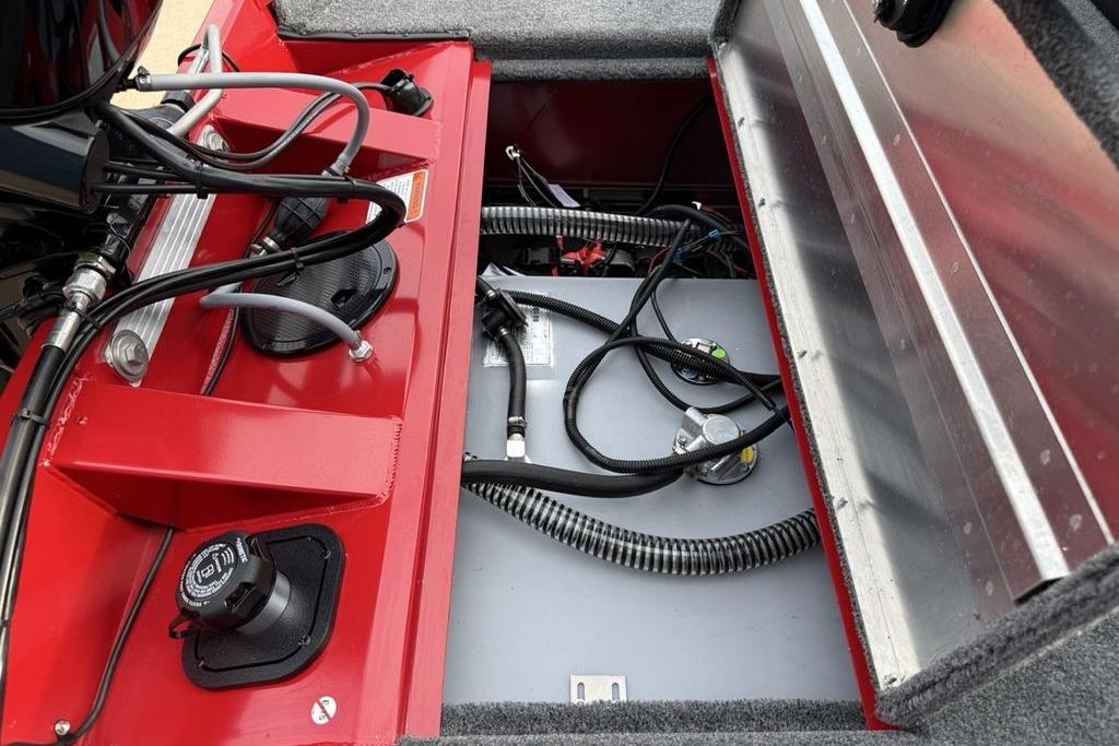 2026 Tracker Pro Team 175 boat interior showing fuel system and wiring components.