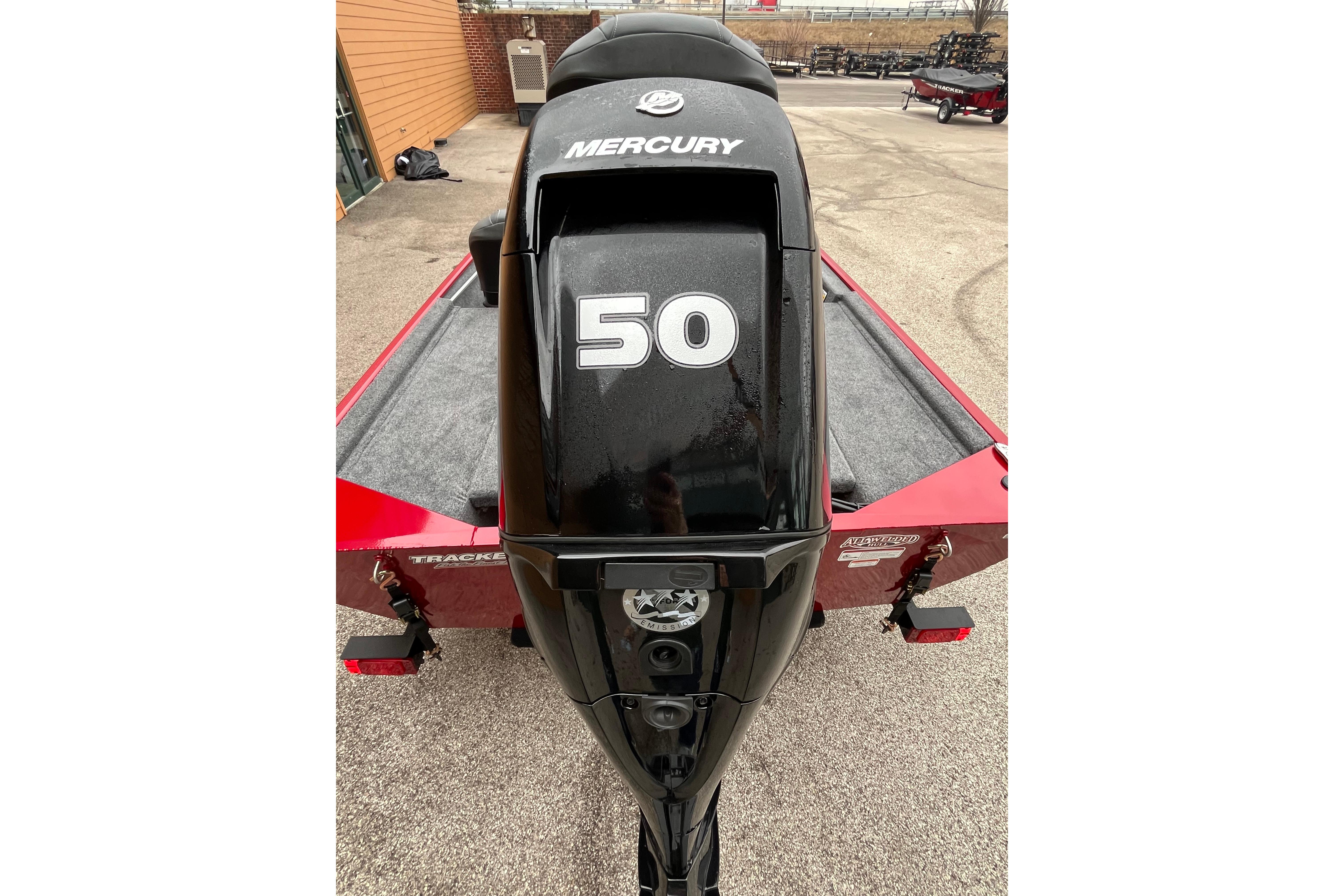 2026 Tracker Bass Tracker Classic XL with Mercury 50 horsepower engine, rear view.