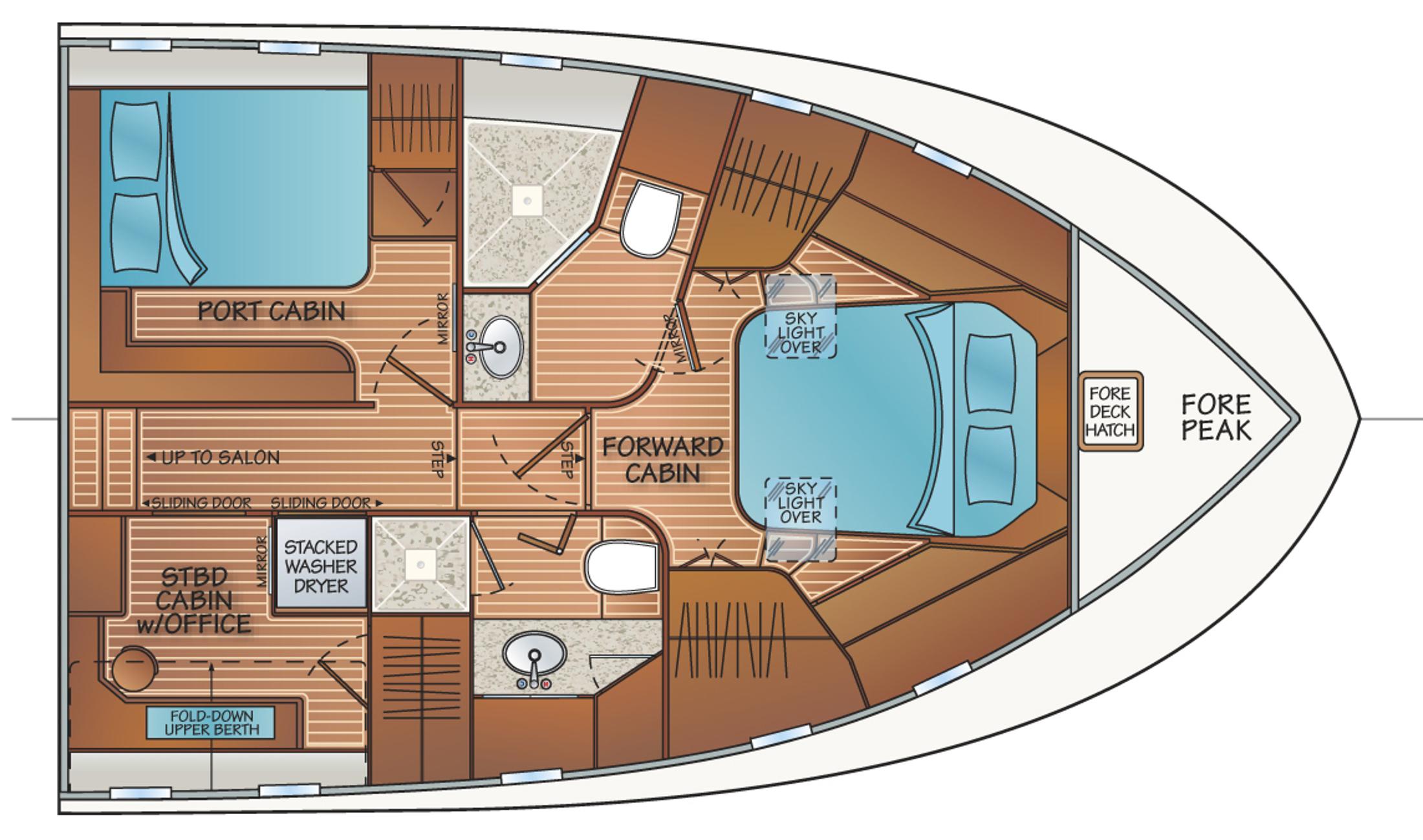 3 Stateroom 2 Head Layout - w/VIP Port & Stbd Office