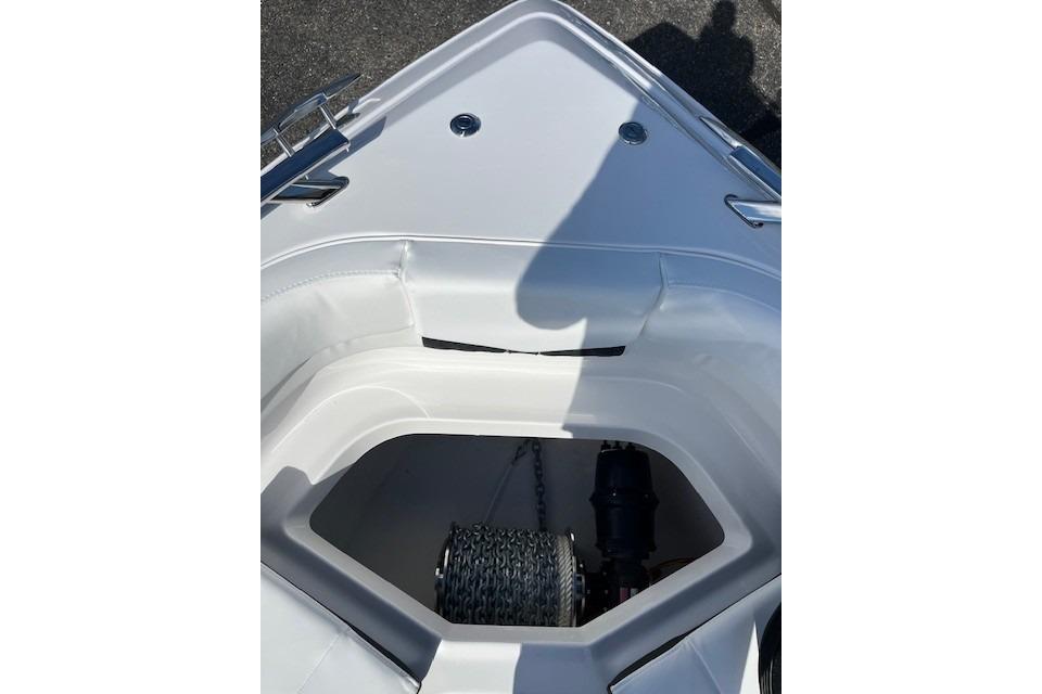 Bow anchor compartment of 2026 Monterey Elite 27 SD boat.